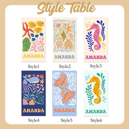 Personalized Crab Beach Towel, Seahorse/Fish/Dolphin Name Towel for Child