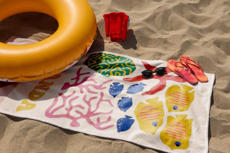 Personalized Crab Beach Towel, Seahorse/Fish/Dolphin Name Towel for Child