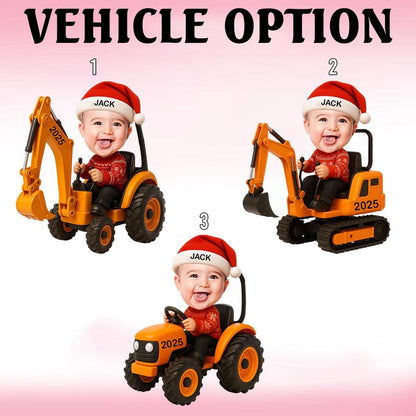 3D Effect Little Boy With Construction Vehicle Ornament