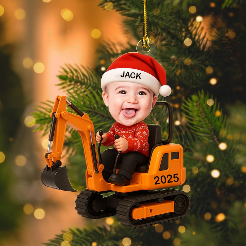 3D Effect Little Boy With Construction Vehicle Ornament