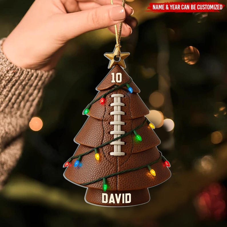 Football Christmas Decor With Name & Number Football Christmas Ornament