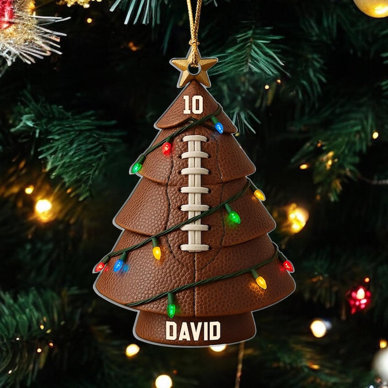Football Christmas Decor With Name & Number Football Christmas Ornament