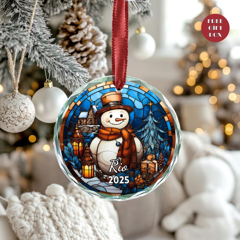 Personalized Stained Glass Christmas Ornament 2025, Custom Name Holiday Tree Decoration