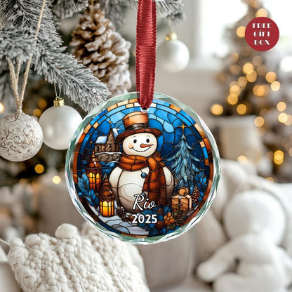 Personalized Stained Glass Christmas Ornament 2025, Custom Name Holiday Tree Decoration