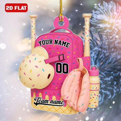 Baseball Bag Personalized Christmas Ornament Ice Cream Drip Baseball