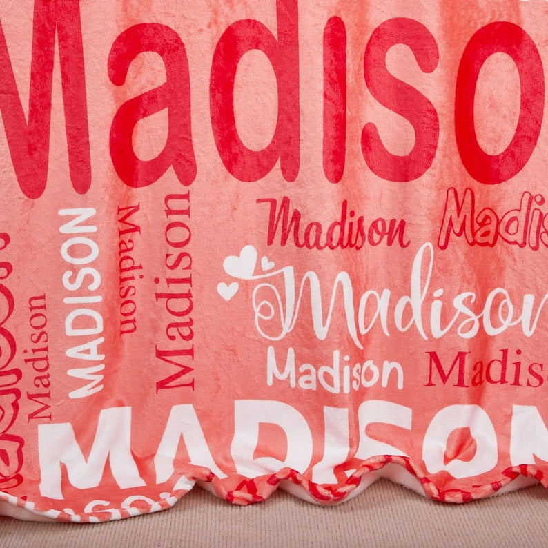 Personalized Name Fleece Blanket, Custom Word Cloud, Newborn Gift