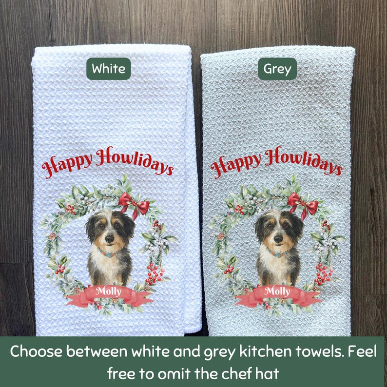 Custom Holiday Kitchen Towel Using Pet Photo With Name