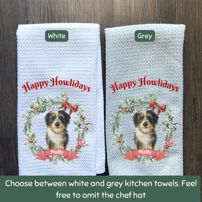 Custom Holiday Kitchen Towel Using Pet Photo With Name