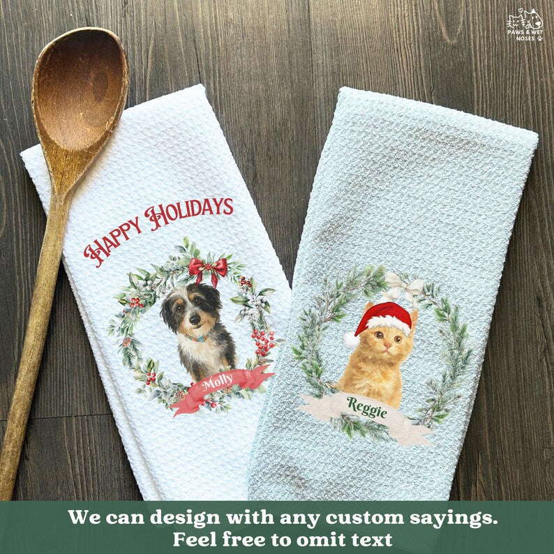 Custom Holiday Kitchen Towel Using Pet Photo With Name