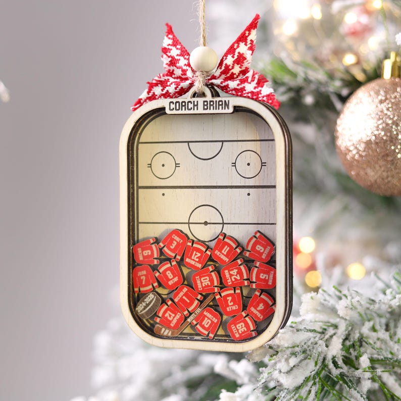 Personalized Hockey Jersey Shaker Ornament, Ice Hockey Coach Christmas Ornament
