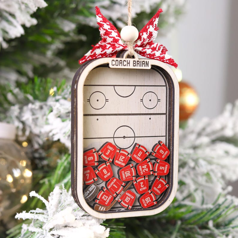 Personalized Hockey Jersey Shaker Ornament, Ice Hockey Coach Christmas Ornament