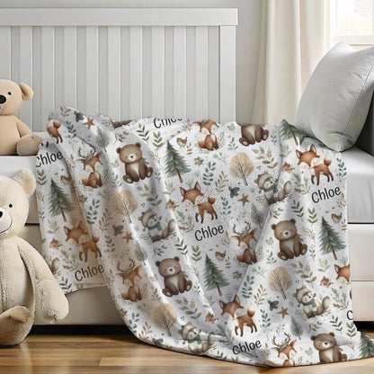 Woodland Animal Blanket Personalized Plush Velveteen Baby Throw for Kids