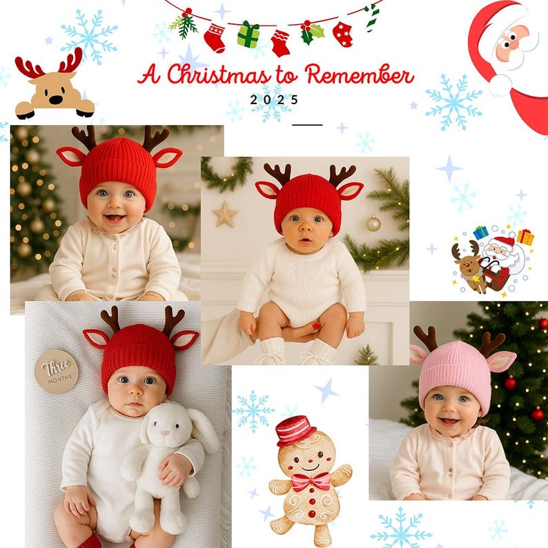 Personalized Reindeer Baby Beanie, Custom Knit Christmas Hat with Name