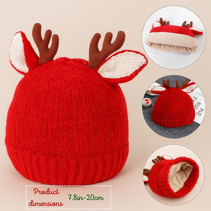 Personalized Reindeer Baby Beanie, Custom Knit Christmas Hat with Name