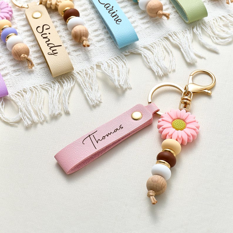 Personalised Daisy Beaded Keyring for Girls