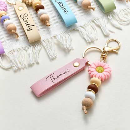 Personalised Daisy Beaded Keyring for Girls