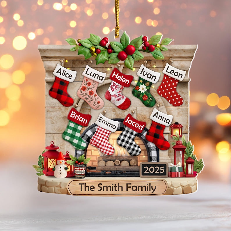 Custom Family Christmas Stockings Ornament, Fireplace Ornament,