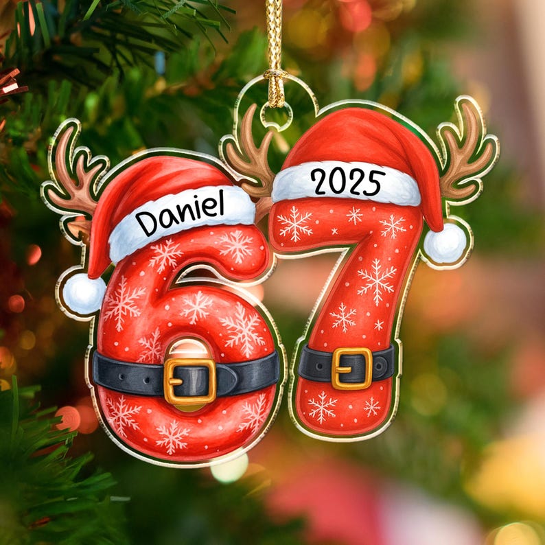 Six Seven 67 Meme Custom Name Christmas Ornament