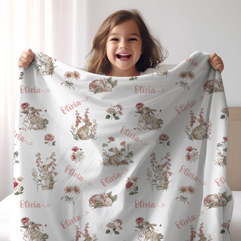 Personalized Rabbit Custom Kids Name Easter Blanket
