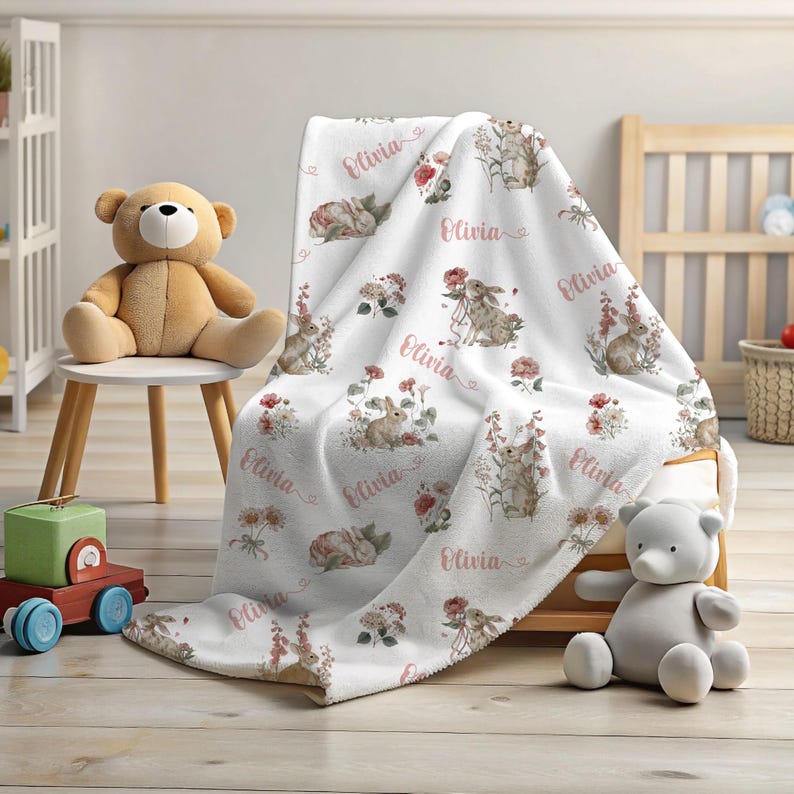 Personalized Rabbit Custom Kids Name Easter Blanket