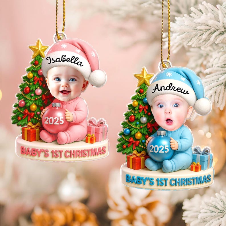 Baby's First Christmas Ornament: Custom Baby Face Acrylic Ornament