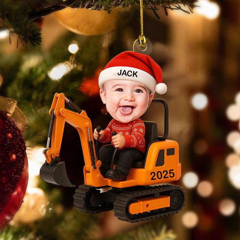 3D Effect Little Boy With Construction Vehicle Ornament