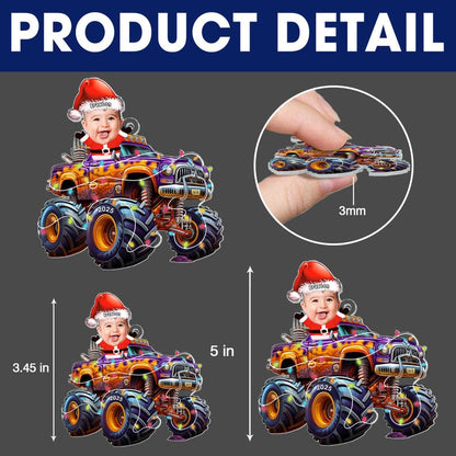 Custom Photo Kid Face Monster Truck Ornament, Personalized Acrylic Photo Ornament