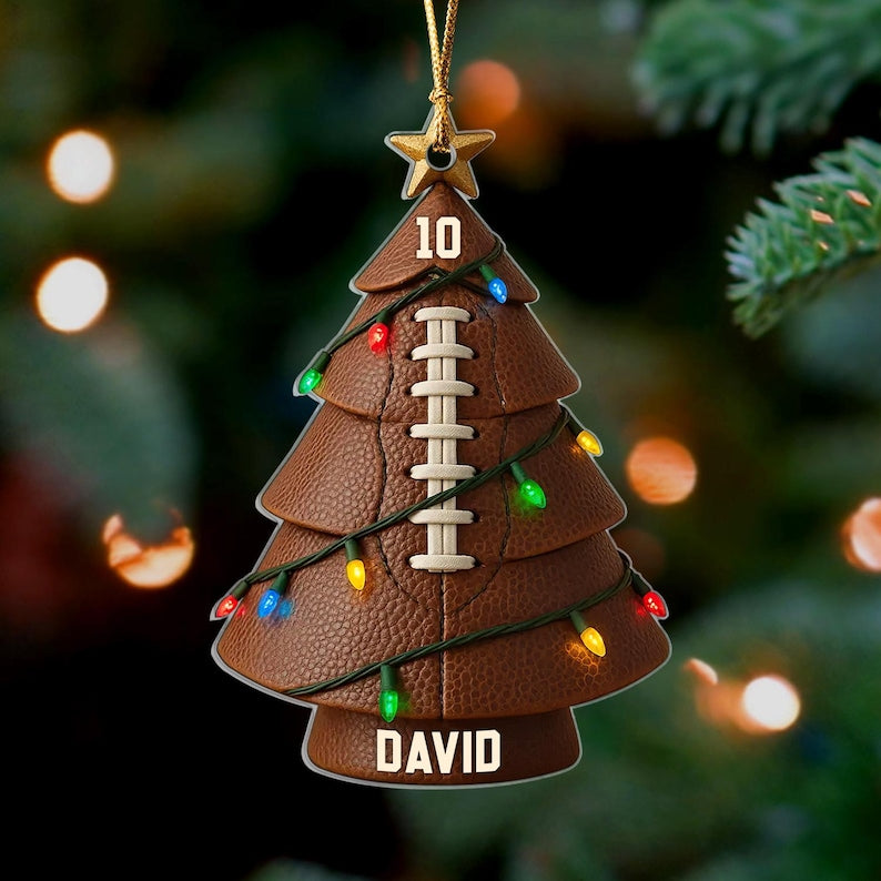 Football Christmas Decor With Name & Number Football Christmas Ornament