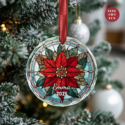 Personalized Stained Glass Christmas Ornament 2025, Custom Name Holiday Tree Decoration