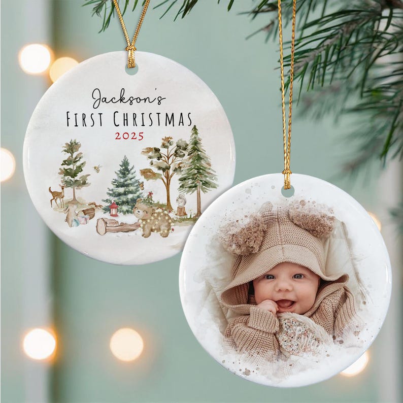 Personalized Baby's First Christmas Ornament 2026, Baby Shower Photo Keepsake