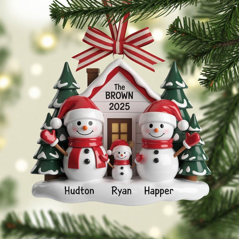 Personalized Snowman Family Ornament , Acrylic Family Christmas Tree Decor,