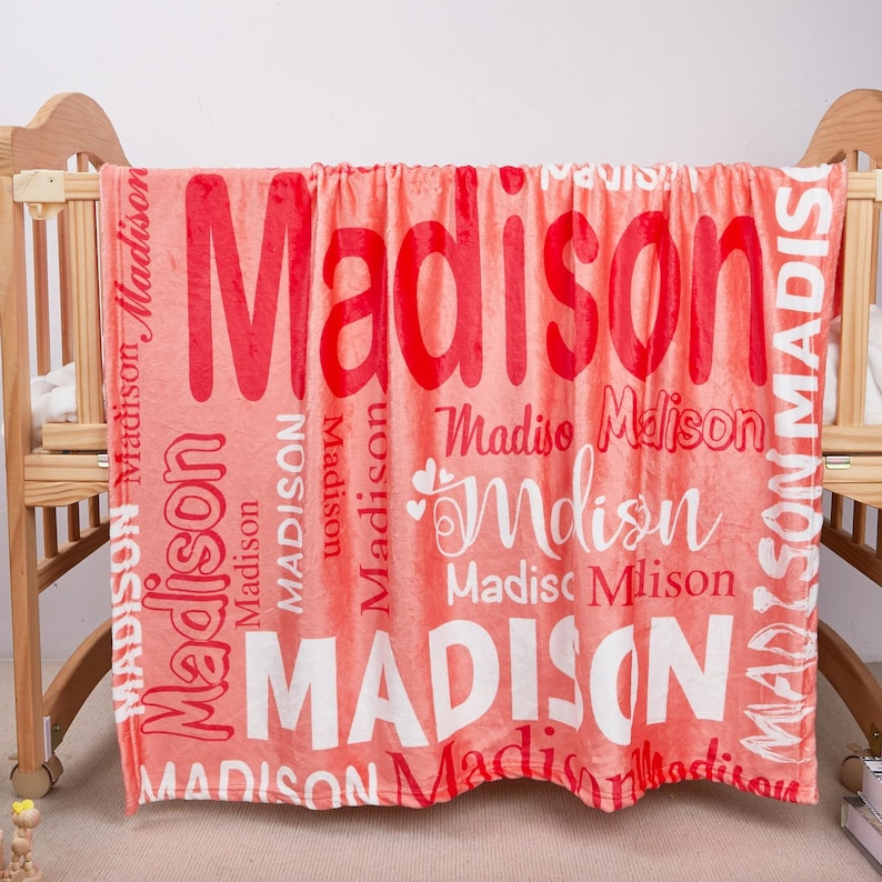Personalized Name Fleece Blanket, Custom Word Cloud, Newborn Gift