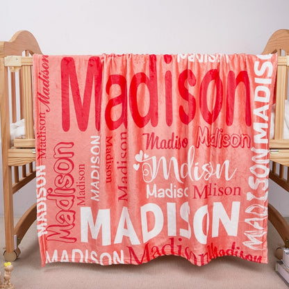 Personalized Name Fleece Blanket, Custom Word Cloud, Newborn Gift