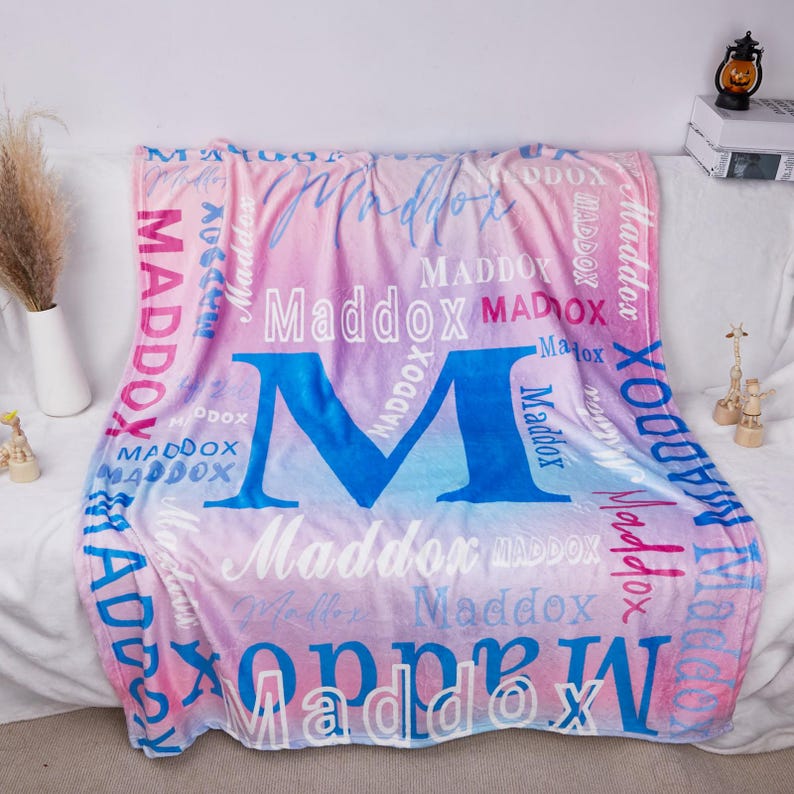 Personalized Name Fleece Blanket, Custom Word Cloud, Newborn Gift