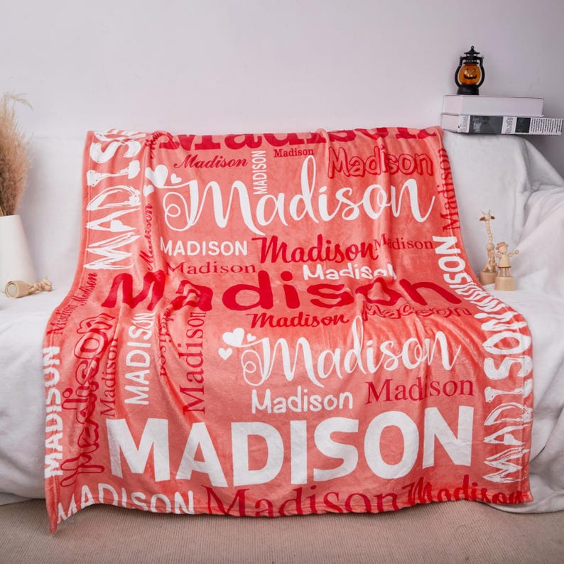 Personalized Name Fleece Blanket, Custom Word Cloud, Newborn Gift