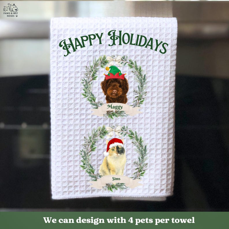 Custom Holiday Kitchen Towel Using Pet Photo With Name