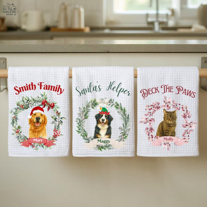 Custom Holiday Kitchen Towel Using Pet Photo With Name
