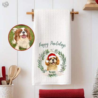 Custom Holiday Kitchen Towel Using Pet Photo With Name