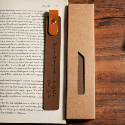 Personalized Leather Bookmark: Custom Engraved Full-Grain Italian Leather