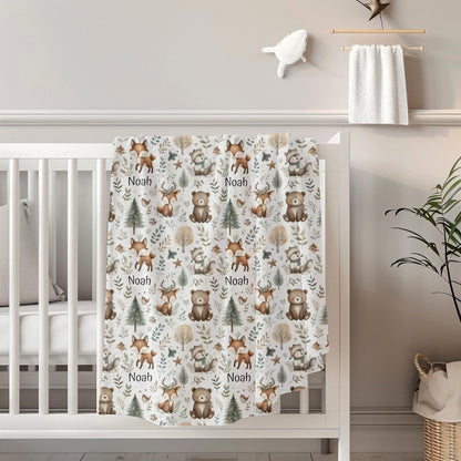 Woodland Animal Blanket Personalized Plush Velveteen Baby Throw for Kids