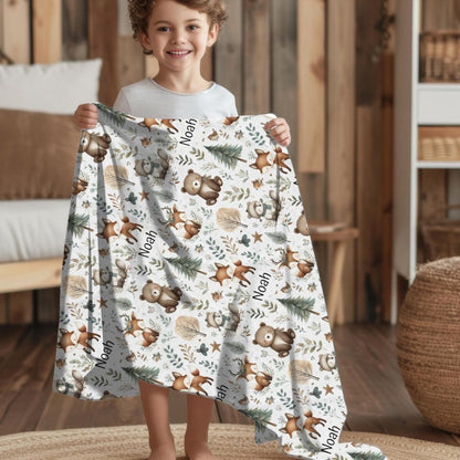 Woodland Animal Blanket Personalized Plush Velveteen Baby Throw for Kids