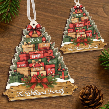 Family Christmas Ornament 2025, Personalized Stacked Gifts Family Ornament