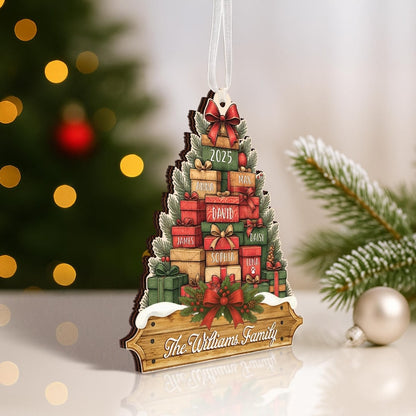 Family Christmas Ornament 2025, Personalized Stacked Gifts Family Ornament