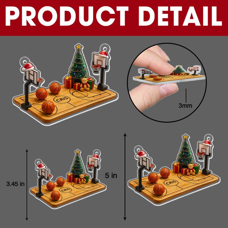 Personalized Basketball Court Flat 2D Christmas Ornament