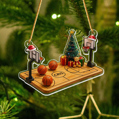 Personalized Basketball Court Flat 2D Christmas Ornament