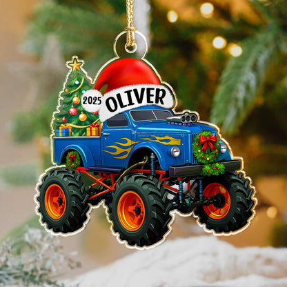 Personalized Monster Truck Christmas Ornament with Name: Kids Boy Xmas Gifts