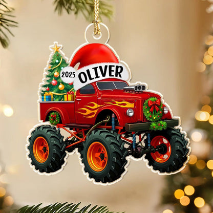 Personalized Monster Truck Christmas Ornament with Name: Kids Boy Xmas Gifts