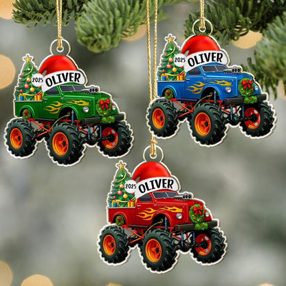 Personalized Monster Truck Christmas Ornament with Name: Kids Boy Xmas Gifts