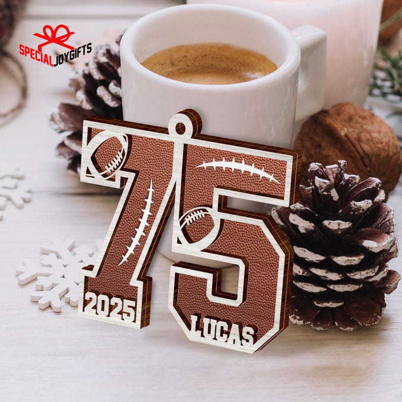 Custom Football American Ornament, Football Number Christmas Gift