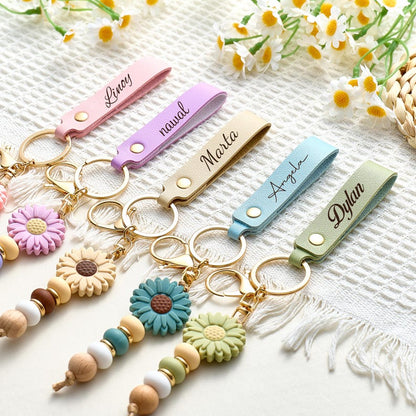 Personalised Daisy Beaded Keyring for Girls